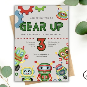 Robot Birthday Party Invitation, Robot Gears Birthday Party Invitation, Robotics Birthday Party, Little Boy Theme Editable Birthday Invite