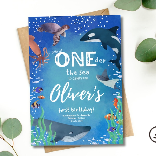 ONEder the Sea Invite, Ocean Birthday Invitation, Editable Birthday Invitation, Under the Sea Birthday Invite, First Birthday Ocean Theme