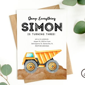 Dump Truck-Geburtstags-Party Einladung, Bau-Geburtstags-Einladung, Dump alles Party einladen, kleiner Junge-Geburtstags-Einladung