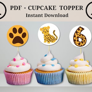 Printable cupcake topper, cheetah print cupcake topper, digital download cupcake topper, printable cheetah cupcake topper