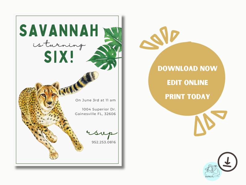 Cheetah Birthday Party Invitation African Savannah Birthday Etsy