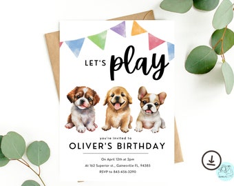 Dog Party Invitation, Puppy Party Invitation, Editable Dog Party Invite, Puppy Birthday Party Invitation, Dog Birthday Party Invitation