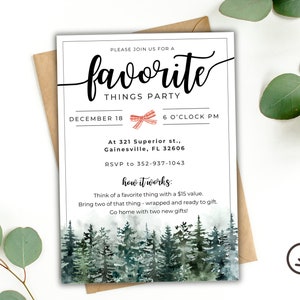 Favorite Things Party Invitation, Christmas Gift Exchange Party Invitation, Girls Holiday Night Out Invitation, Editable Downloadable Invite