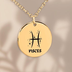 Custom Zodiac Sign Necklace, Astrology Jewelry, Birth Sign Necklace, Gold Zodiac Necklace, Birthstone Necklace, Engraved Birthday Gift