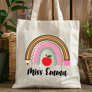 Teacher Appreciation Gift, Boho Rainbow Tote Bag, Teachers Gift, Customizable Teacher Tote Bag, Gift For Teacher, Personalized Teacher Tote