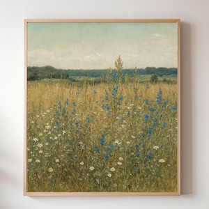 Vintage Wildflower Field Wall Art, Field Of Flowers Art, Botanical Wildflower Art, Wildflower Painting, Modern Farmhouse Canvas