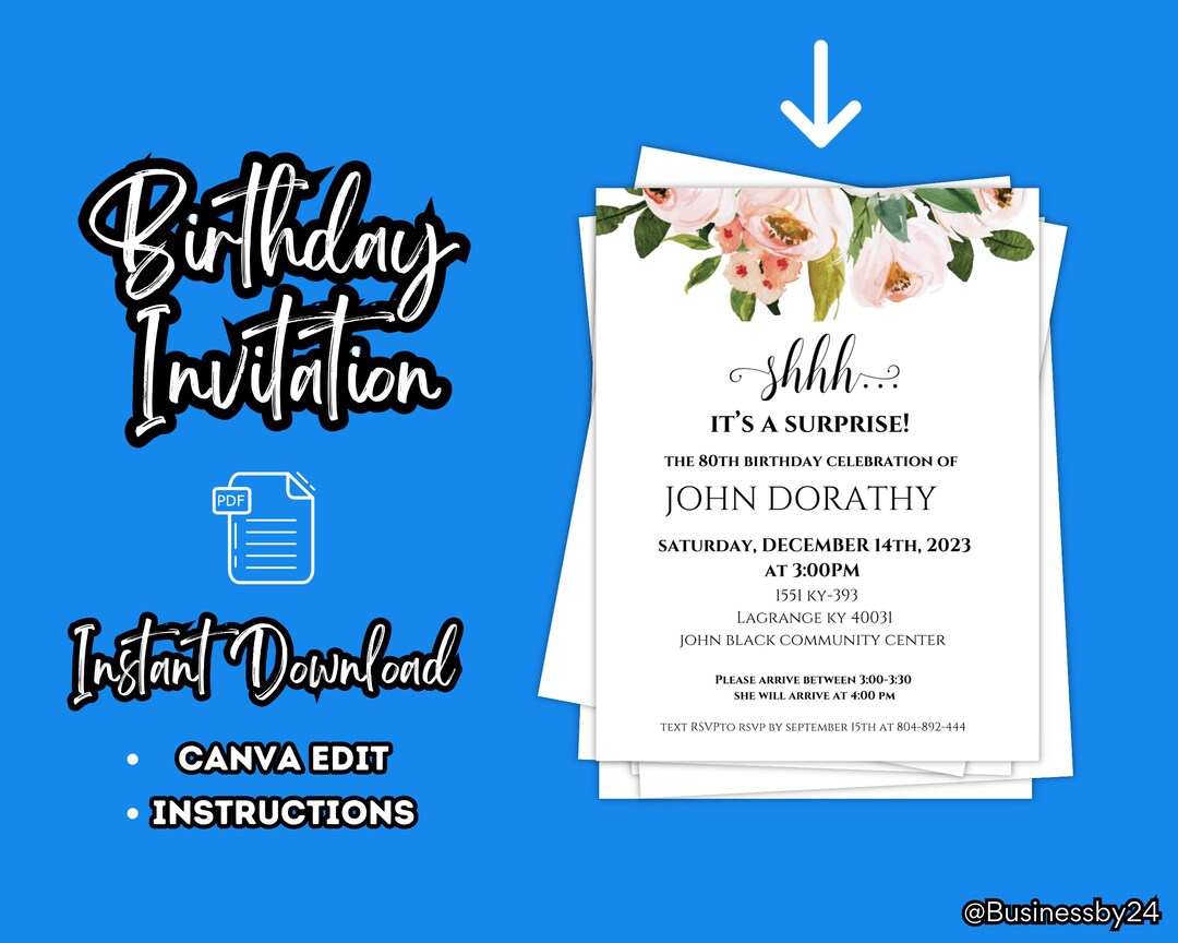 Birthday Invitation Template Birthday Invitation Card Etsy