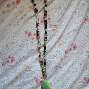 Green long glass beaded necklace