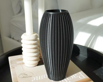 Modern Ribbed 3D-Printed Vase – Sleek, Minimalist Design for Contemporary Decor