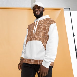 White & Brown Mudcloth Print Hoodie