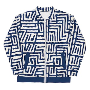 Blue Bogolan/Mudcloth Unisex Bomber Jacket, African Print