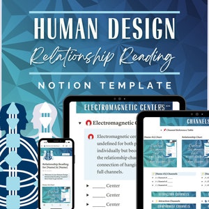 Pode incluir: Um modelo Notion para uma leitura de relacionamento de Design Humano. O modelo inclui um gráfico para os centros eletromagnéticos, um gráfico para os canais e um gráfico para ajuda com o nome. O modelo foi projetado para ajudá-lo a entender seu relacionamento com outra pessoa com base em seus gráficos de Design Humano.