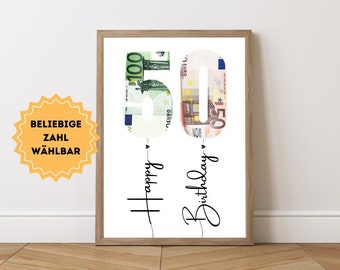 Personalized money gift for a birthday, gift, birthday card, money gift men, women gift 18,20,30,40,50,60,70,80,90,100