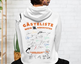 18 Geburtstag Hoodie Unterschriften Gästeliste Shirt Lustiger Hoodie Geschenkidee Pulli Geburtstag Geschenk Kapuzenpullover Jungen Mädchen