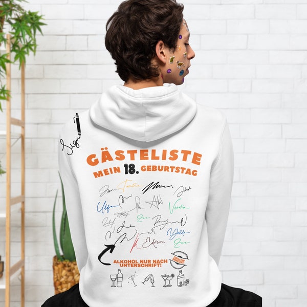 18 Geburtstag Hoodie Unterschriften Gästeliste Shirt Lustiger Hoodie Geschenkidee Pulli Geburtstag Geschenk Kapuzenpullover Jungen Mädchen