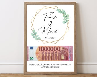 Personalized wedding gift, first million euro cash gift for the bride and groom, DIY wedding gift, digital template download