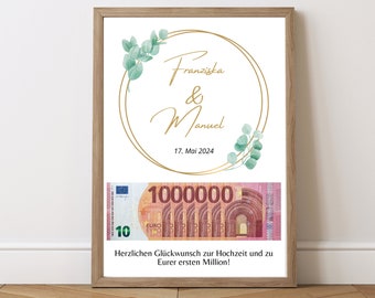 Personalized wedding gift, first million euro cash gift for the bride and groom, DIY wedding gift, digital template download