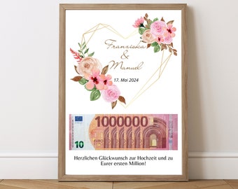Personalized wedding gift, first million euro cash gift for the bride and groom, DIY wedding gift, digital template download