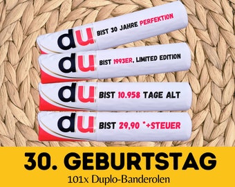 Duplo Banderolen 30. Geburtstag, Download 101 Duplo Vorlagen,30. Geburtstag 30 DIY, Geschenk zum 30 Geburtstag,30ter Geburtstag 30ter Geb.