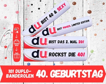 Duplo Banners 40th Birthday – 101 digital templates, customizable, download for DIY party decoration, birthday gift round birthday