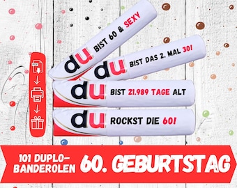 Duplo Banderolen 60 Geburtstag, Duplo Vorlagen, 60 DIY, Download 101 Banderolen, Geschenk zum 60 Geburtstag,60 Geburtstagsgeschenk, 60. Geb.