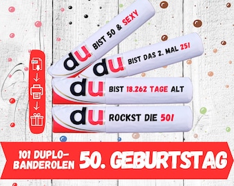 Duplo Banderolen 50 Geburtstag, Duplo Vorlagen, 50 DIY, Download 101 Banderolen, Geschenk zum 50 Geburtstag,50 Geburtstagsgeschenk, 50. Geb.