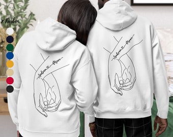 Partner Hoodies Personalized Hands Tshirt for Couples Pullover Personalized Back Print Gift for Couples Gift Relationship Anniversary