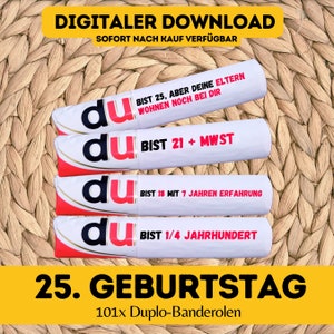 Banderolas Duplo 25 cumpleaños, descargar 101 plantillas Duplo, 25 cumpleaños 25 DIY, regalo para 20 cumpleaños, 25 cumpleaños 25 cumpleaños.