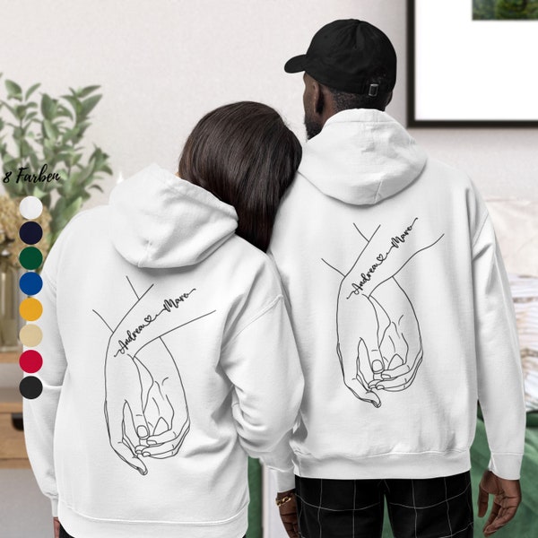 Partner Hoodies personalisiert Hände Tshirt für Paare Pullover personalisiert Rückendruck Geschenk für Paare Geschenk Beziehung Jahrestag