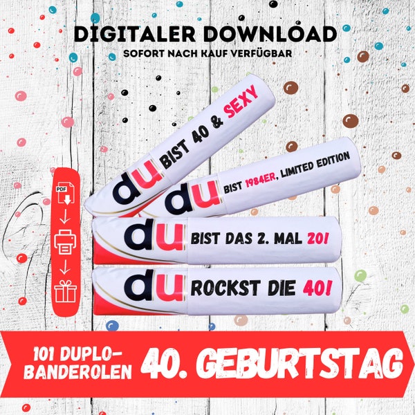 Duplo banderoles 40th birthday, Duplo templates, 40 DIY, download 101 banderoles, gift for 40th birthday, 40th birthday present, 40th birthday.