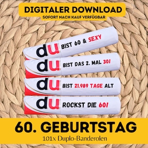 Duplo Banderoles 60 Cumpleaños, Plantillas Duplo, 60 DIY, Descargar 101 Banderolas, Regalo para 60 Cumpleaños, Regalo de 60 Cumpleaños, 60 Cumpleaños