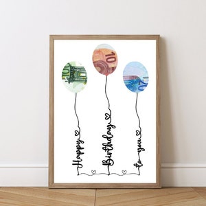 Money Gift Birthday Template DIY Gift for Birthday Money Gift for Men and Women Money Gift to Print Balloon Bday