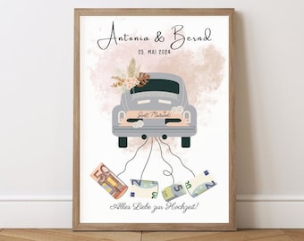 Wedding money gift, personalized wedding car, money gift for the bride and groom, DIY wedding gift, digital template download