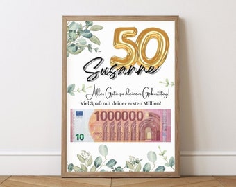Personalized birthday money gift with year (20, 30, 40, 50, 60, 70, 80, 90) - PDF template, DIY gift, money gift, birthday printable