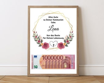 Gift for First Communion, DIY template; Money gift for Confirmation, money gift for Youth Dedication, gift for girls and boys, printable gift for godchildren