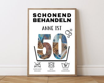 Plantilla de regalo de dinero para el 50.º cumpleaños. Regalo de cumpleaños DIY. Regalo de dinero para el 50.º cumpleaños. Plantilla de regalo de dinero para cumpleaños imprimible.