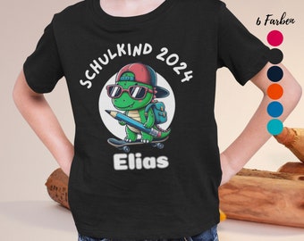 Personalized back-to-school T-shirt with name, dinosaur design, perfect gift for boys and girls, ideal for schoolchildren 2024.