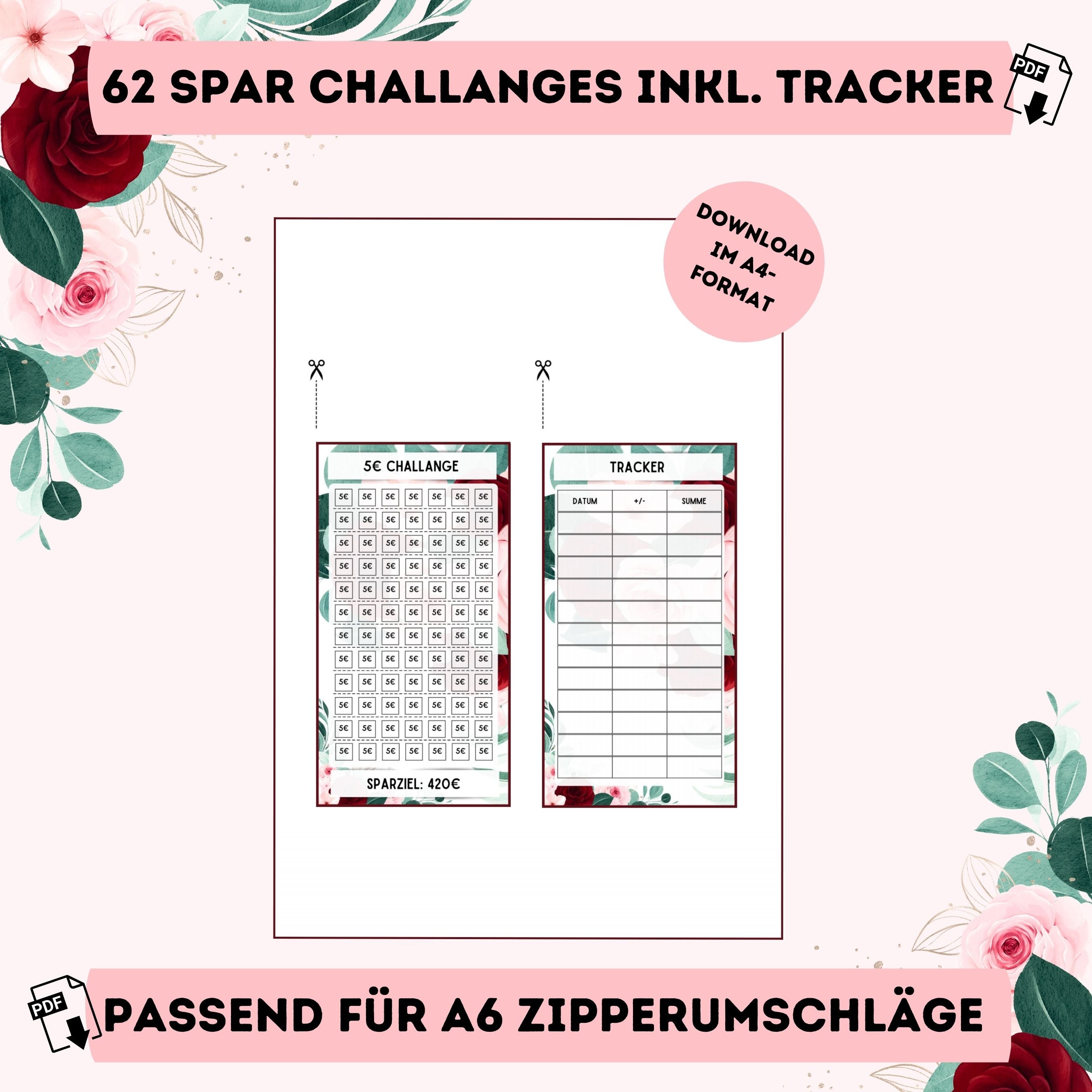 Envelope Method A6 Savings Challenge 62 Templates + Tracker PDF Budget ...