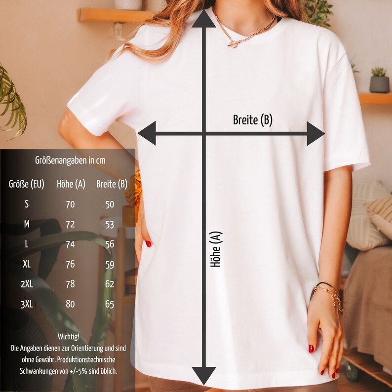 May include: Size chart for a white t-shirt with measurements in centimeters for height and width. The chart shows sizes S through 3XL with corresponding measurements for height and width.
