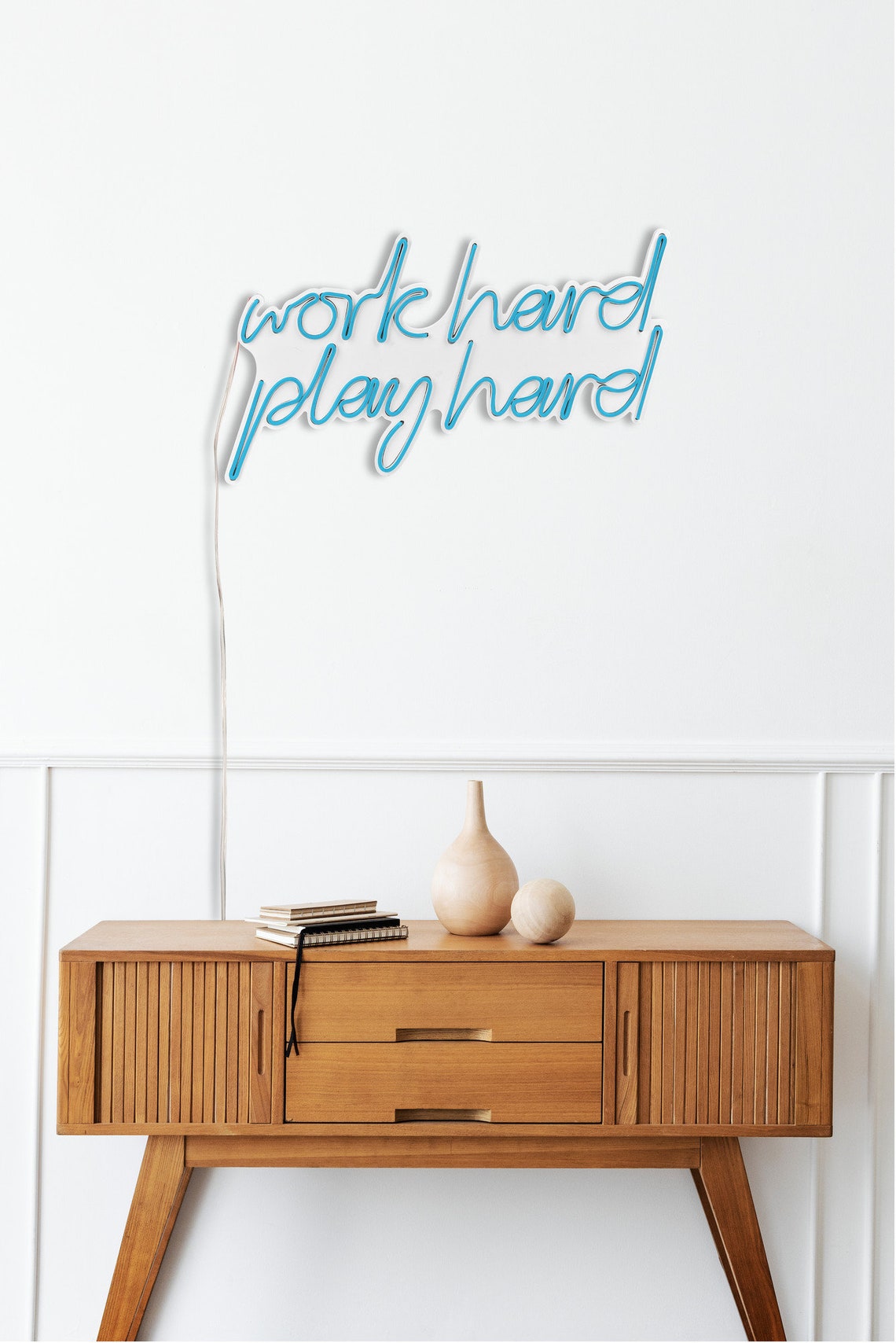 Work Hard Play Hard Neon Sign for Wall Decor Handmade Custom Neon Blue Work Hard Play Hard Led