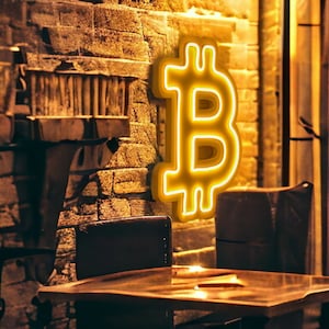 Yellow Bitcoin LED Neon Sign: Crypto Wall Art - BTC Decor Light