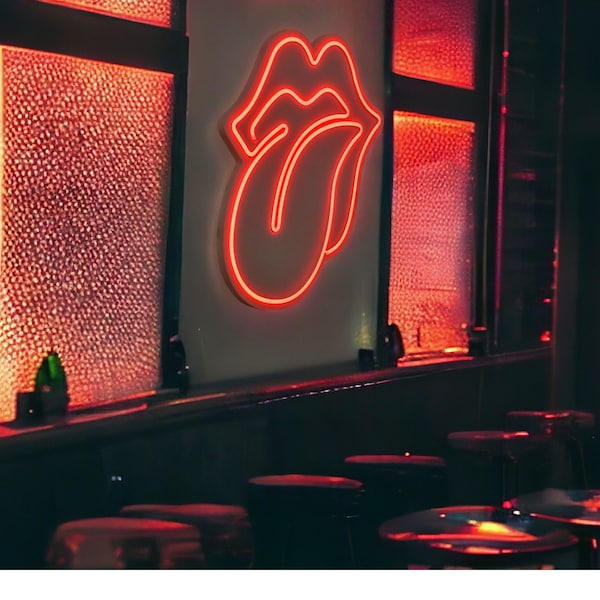 Tongue Neon Wall Decor - Handmade Custom Neon - Rolling Stones Led - Red Lips Wall Decor - Rolling Stones Wall Art - Red Light Wall Decor