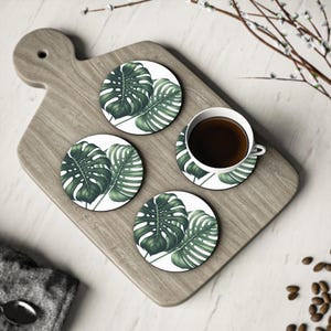Monstera Leaf Drink Coasters, Tropical Home Decor, Botanical Coasters, Housewarming Gift, Set of 4 Coasters