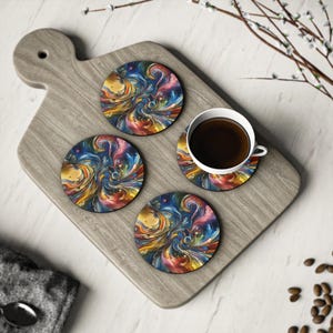Energy Waves Coasters - Set of 4, Drink Coasters, Geometric Design Coasters, Housewarming Gift, Home Decor, Kitchen Accessories