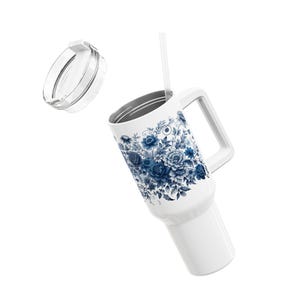 40oz Tumbler - Blue Floral Design