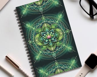 Heart Chakra Spiral Journal, Meditation Diary, Mindfulness Journal, Gift for Yogis, Greenery Design
