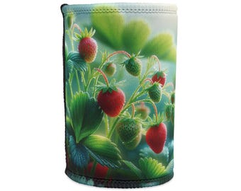 Strawberry Stubby Cooler -  Fruit themed beverage holder, Can Coozie, Drink