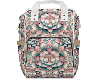 Diaper Backpack with Lotus Flower Design, Floral Baby Bag, Nursery Organizer, Mommy Bag, Baby Shower Gift, Diaper Bag Backpack