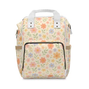 Flower Power Diaper Backpack: Floral Print Baby Bag, Travel Organizer