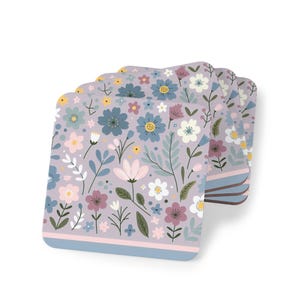 Posavasos florales: base de corcho, acabado brillante - Juego de 4